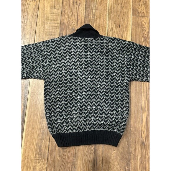 Vintage 80’s 90’s Cardigan Men’s M Black White Geometric Pattern Acrylic Knit - Picture 5 of 6